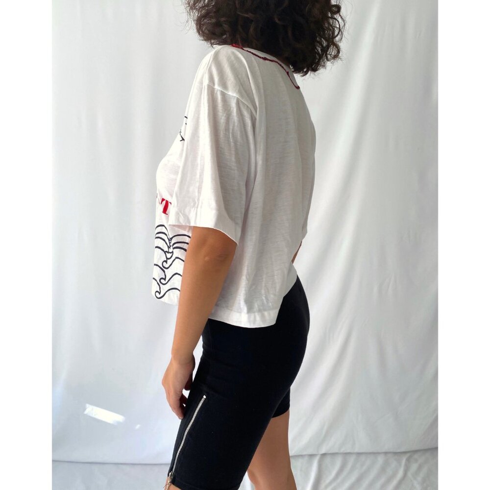 90s vintage novelty nautical sailing sequins cropped cotton tee shirt crop top - Picture 5 of 9